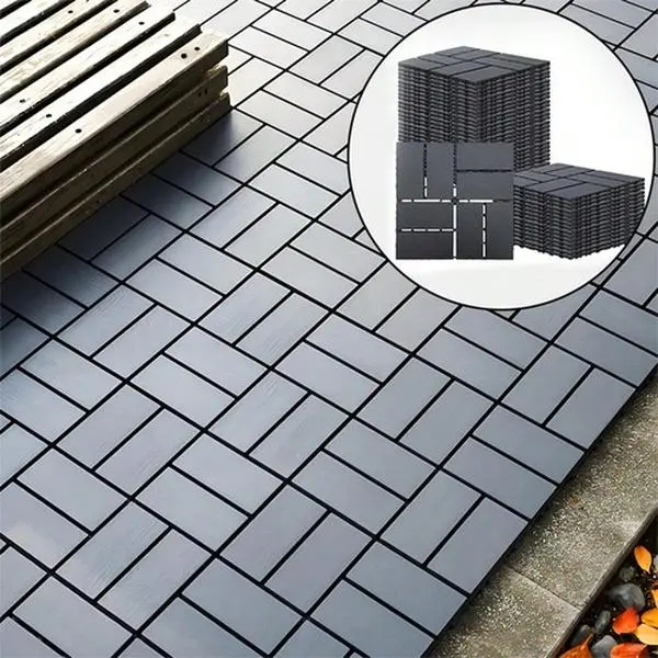 44 PCS 12x12 Inch Interlocking Deck Tiles Waterproof All Weather Outdoor Patio Flooring for Pool Balcony Backyard Porch Garden Dark Grey