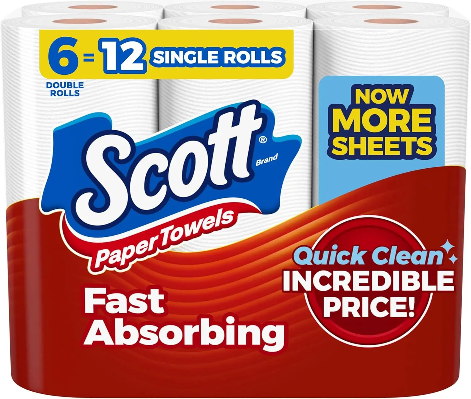 Scott Choose-A-Sheet Paper Towels 6 Double Rolls 12 Regular Rolls 108 Sheets Per Roll Fast Absorbing Quick Clean Incredible Price