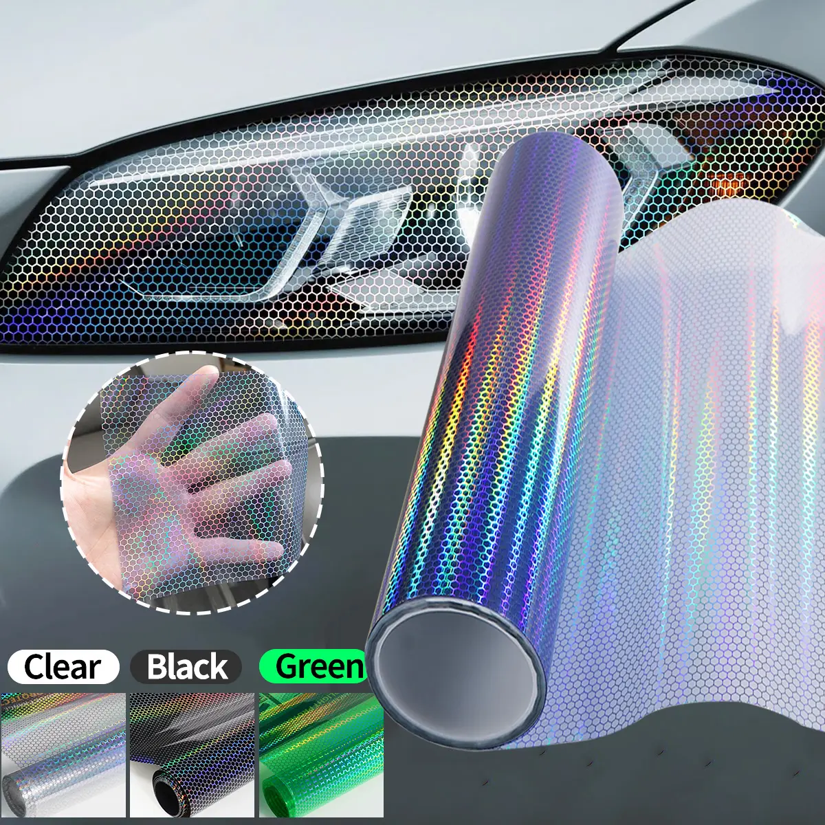 12 Colors Laser Honeycomb Light Film, Enhance Fog Lamp Effect, Cool Color Changes, Protect Car Headlights and Taillights, Vinyl Wrap Film, Car Decals, Automobile Decals, Sticker for Cars, Automotive Decals