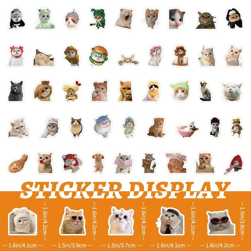 100PCSFunny Cat Meme Stickers for Adults,  Cute Cat Expression Waterproof Vinyl Stickers Pack for Water Bottle, Laptop, Scrapbook, Luggage, Pet Animals Decals, Party Supplies