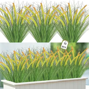 10PCS Artificial Yellow Dog Tail Grass Onion Grass UV Resistant Outdoors Faux Shrubs Ornamental Wheat Grass Cattails Faux Bushes Home Decor for Outdoor Garden, Artificial Plants, Realistic, Balcony Decorations