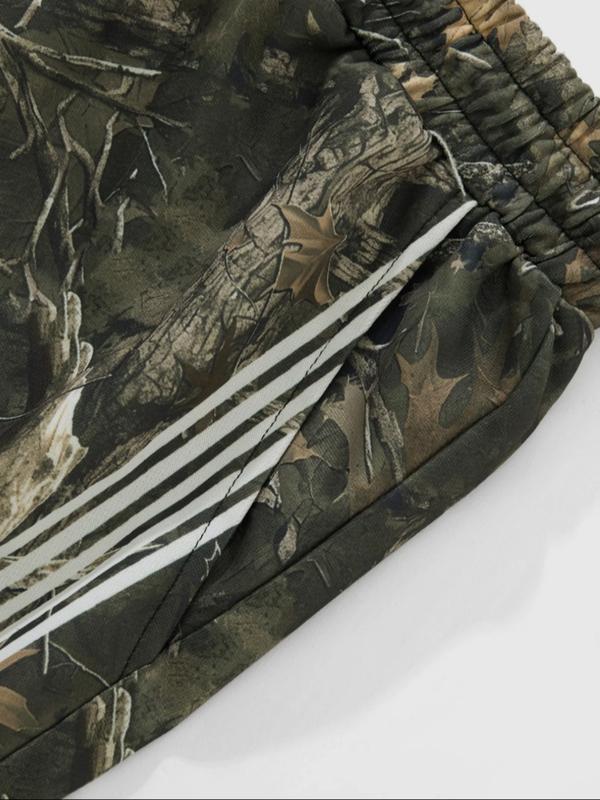 Men's Casual Camo Pants, Loose Fit Outdoor Pants with Adjustable Drawstring Waist, Letter Star Print, Practical Side Pockets, Camouflage Pants