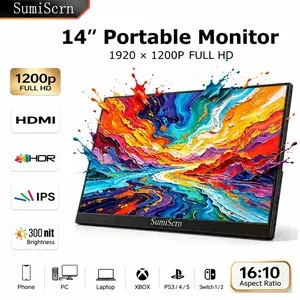 SumiScrn 14'' Portable Monitor, HD 1200P, FHD, 60Hz, for Phones, Android Laptop PC, with Speaker