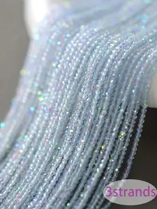 3 Strand Glass Beads 530-550 Pcs 2mm Tiny Cut Faceted Round Bead Strands Bead Assortment DIY Jewelry Making Supplies for Rings Bracelets Necklaces