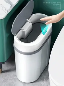 2.6  Gallon Bathroom Small Trash Can With Automatic Touchless Lid, Smart Garbage Can Narrow Waterproof Trash Bin For Bedroom, Office, Living Room
