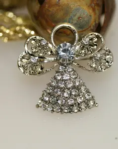 Silver-Plated Clear Rhinestone Angel Brooch Pin, Angel Pin, Angel Jewelry Gift