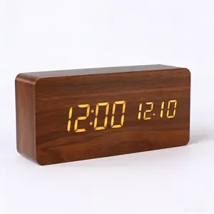 Wooden Digital Alarm Clock, LED Alarm Clock with Temperature Desk Clocks for Office,Bedside Clock, Desktop Electronic Clock