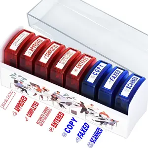 8 count Self-Inking Rubber  Set for Office  Business  Message Account  Paper Work Text Ink Stampers Approved Paid Completed Copy Faxed Scanned  with Plastic Tray