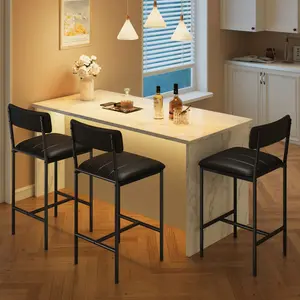 Bar Stools Set of 2, Counter Height Bar Stools with Footrest, PU Leather Kitchen Barstools, Bar Chairs with Back for Kitchen Island, Apartment, Counter Bar, Easy Assembly, Classic Black