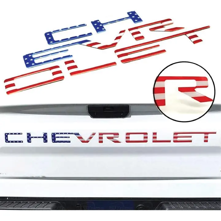 Replacement for Chevrolet Silverado 3D Raised Tailgate Letters USA FLAG || 2019 - 2022 Automotive Automobile Decals, Truck Stickers, Car Vehicle Decoration