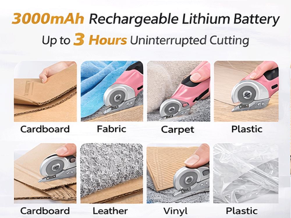 Cordless Electric Scissors, cardboard cutter Heavy Duty Cordless Shears with USB Rechargeable Battery 4V Safety Lock, Non-Slip Grip Cuts Denim, Wool, Leather, Carpet Cardboard, Plastic, 2000mAh, Pink