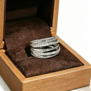 Elegant Rhinestone Decorated Criss Cross Design Ring, Exquisite Trendy Ring, Fashionable Jewelry for Women As Gift, Elegant Everyday Ring, Elegant Glittering Ring Textured Silver promise gf