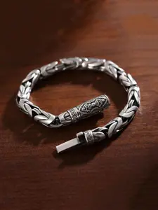 1 piece distressed jade staff copper men's bracelet, hip-hop retro handmade peace woven bracelet, unique style with multiple layers, distinctive six-character mantra punk trend classic and simple versatile hand chain accessory, suitable for all occasions