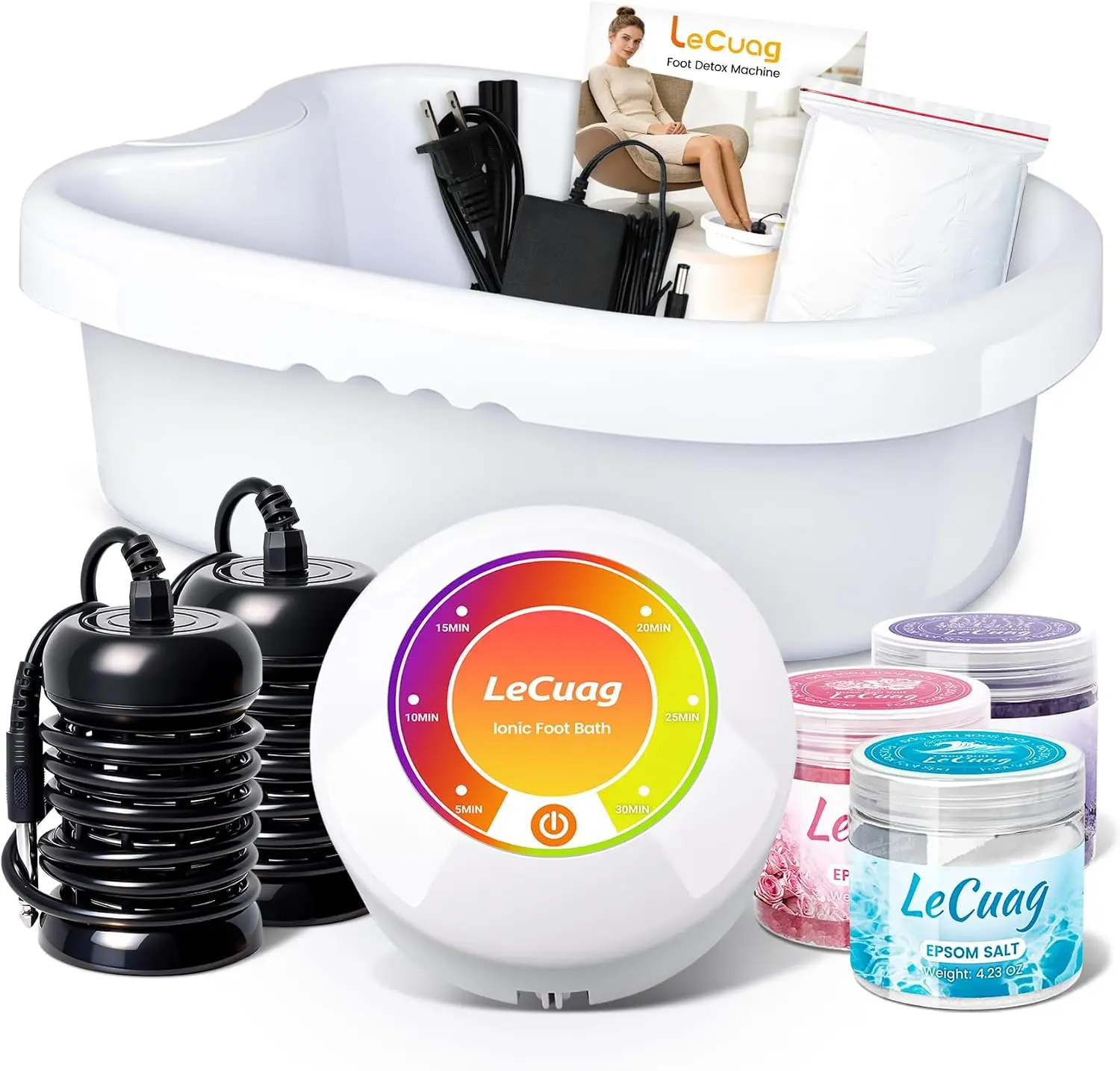 Ionic Foot Bath Machine – 2 Arrays & 3 Spa Salts, Portable Foot Spa for Home Use, Salon & Beauty Club, Relaxing Foot Soaker with Ion Technology