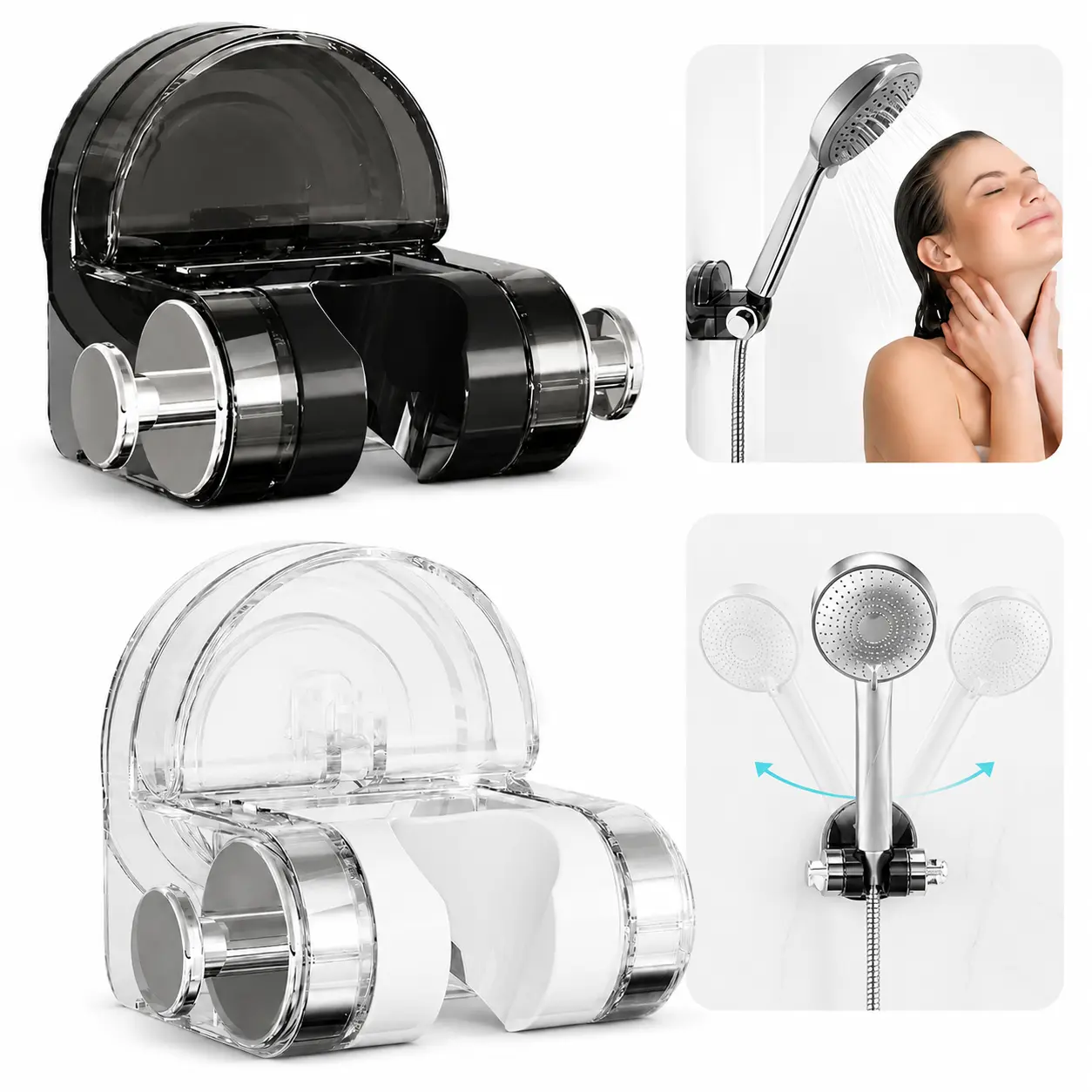 ESMIBEN Adjustable Shower Head Holder, No-Drill ABS Bathroom Shower Mount for Smooth Surfaces, Easy Installation - Check Surface Compatibility First