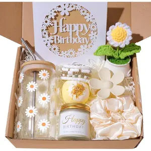 Birthday Gifts For Women, Teen Girl, Her, Happy Birthday  Box For Girl, Daughter, Women, Sister,Friends, Cute Daisy Aesthetic Glass Cups  Set 8 count