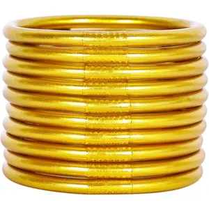 Glitter jelly bangle bracelet set-gold powder lining fashion jewelry-lightweight cute bracelets for women