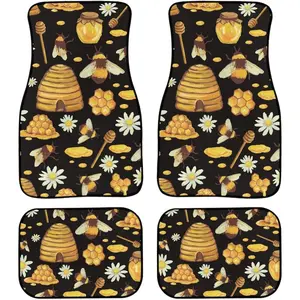Honey Bee Cartoon Car Mats for Front Rear, 4 Pcs Car Floor Mats All Weather Floor Mats Backing Front & Rear Mats Carpets Universal Fit ﻿