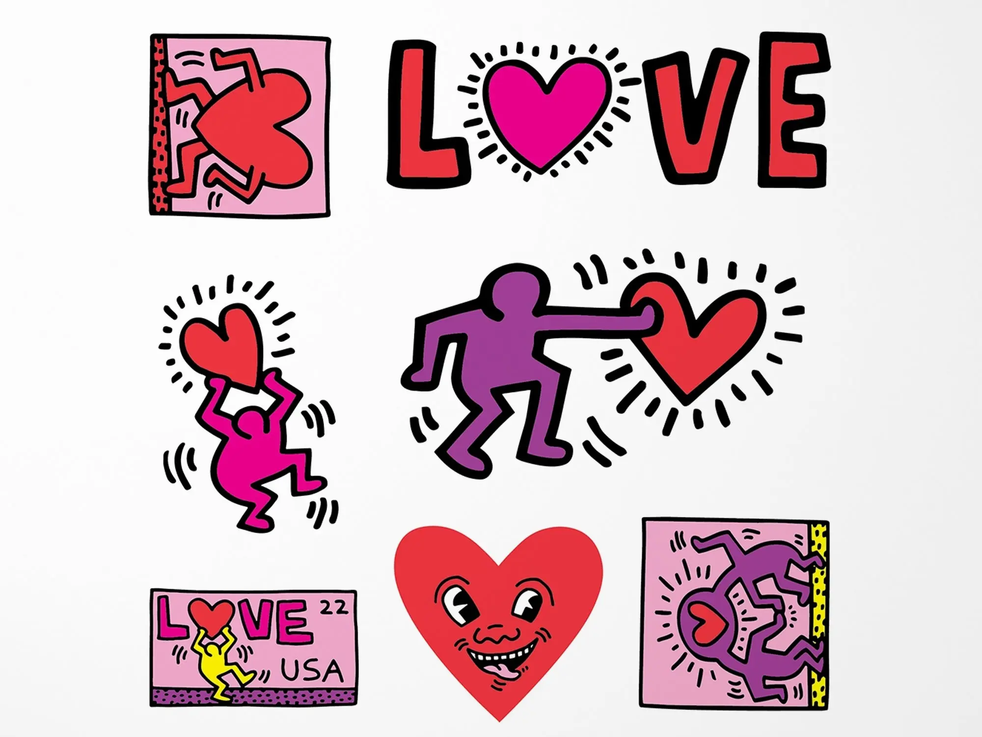 Keith Haring Love Stickers - Collection Sheet of 7 Kiss-Cut Stickers