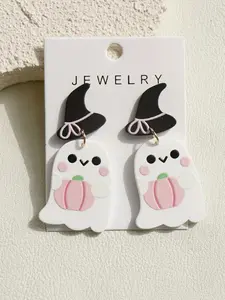 Halloween Pumpkin Acrylic Dangle Earrings for Women, Whimsical Hat Design, Festive Theme Jewelry Gift Idea, Trendy Jewelry