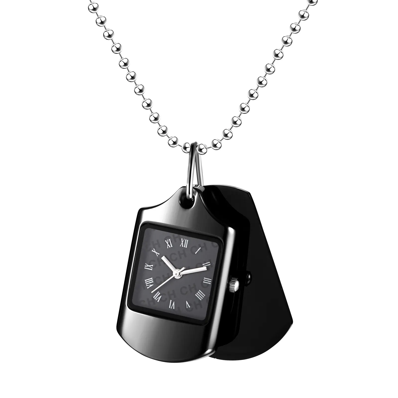 OIDEA Elegant Unisex Pocket & Fob Watch Necklace, Dog Tag-Style Engraveable Pendant, Roman Numerals, Quartz Analog Dual Time Dial, Personalized Engraving, 90-Day Money Back, Batteries, Eco-Metal