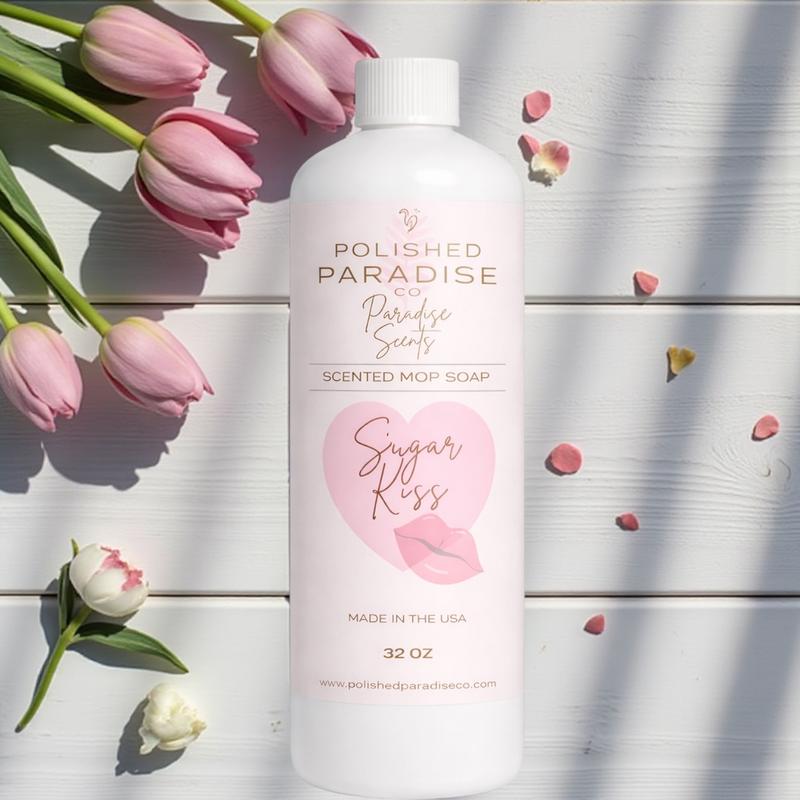 Polished Paradise Co. Pink Sugar Kiss Scented Mop Soap 32 Oz Made in USA Premium Valentine's Day Holiday Floor Cleaner for Multiple Floor Types Multipurpose