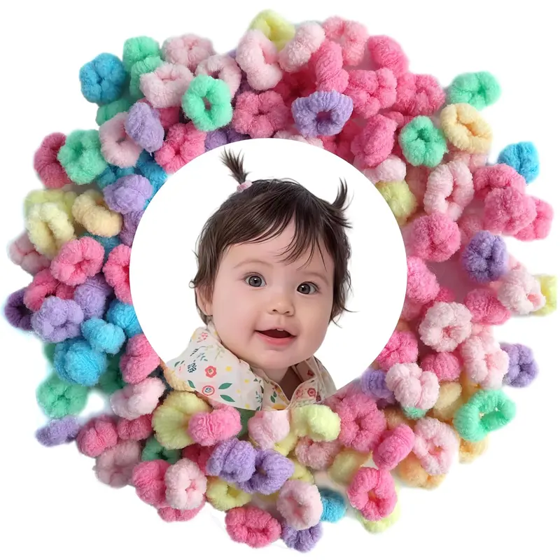 WDGROW Mini Elastic Hair Ties Accessories Kit - 120pcs Band-Shaped Hairbands & Scrunchies, 2cm Diameter Seamless Soft Cotton Thin Bands, Bright Casual Elastic Accessory for Baby Fine Hair Ponytails