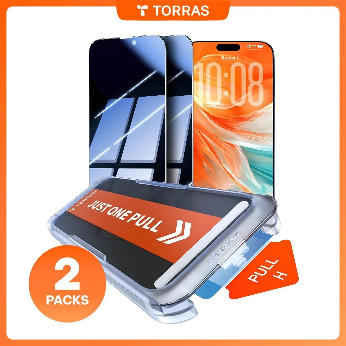 TORRAS [2 Pack | NO.1 Military Grade Shatterproof] 25° Privacy Screen Protector for iPhone 17 Pro Max – Soft-Light Grid-Free View, Ultra-Strong Tempered Glass, Tora-Silk Smooth Touch, Anti-Fingerprint, Full Coverage, Dust-Free Auto-Install Tray