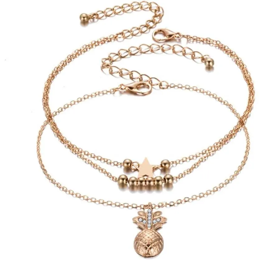Pineapple Anklet Bracelets Multilayer Love Turtle Beaded Ankle Summer Accessories Beach Foot Jewelry for Women