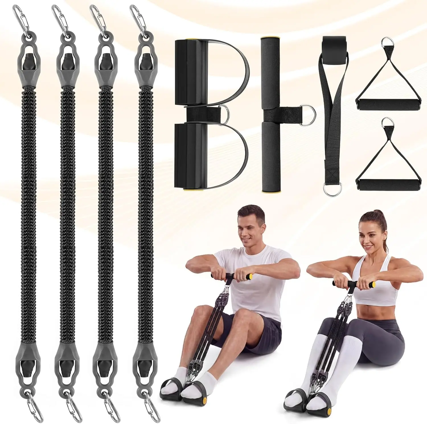 New Pedal Resistance Band – Adjustable 4-Tube Sit-Up Pull Rope with Ergonomic Handles, Multifunctional Home Fitness Equipment for Full-Body Workout (Arms, Waist, Legs, Abdomen)