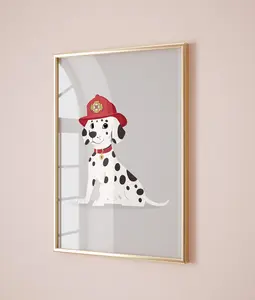 Firefighter Dalmatian Wall Art Kids Room Animal Print Boys Room Dalmatian Decor Nursery Dog Poster Gender Neutral Art Playroom Decor