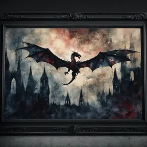 Unframed, Room Decor, Dragon : Dark Art Print, Drawing Decor, Victorian Printing, Dark Academia Poster, Fantasy Dragon Wall Art, Gothic