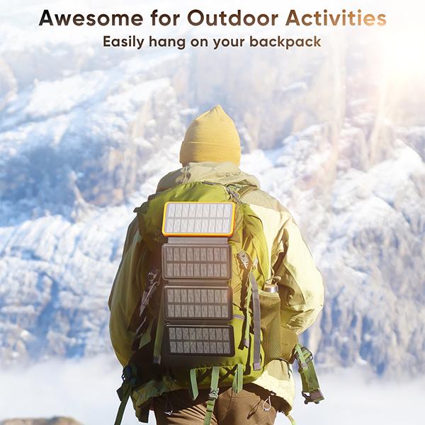 Solar Charger 25000mAh, Hiluckey Outdoor USB C Portable Power Bank with 4 Solar Panels, 3A Fast Charge External Battery Pack with 3 USB Outputs Compatible with Smartphones, Tablets, etc.