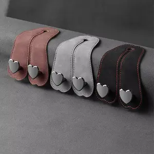 Heart Shape Car Seat Headrest Hooks, 2-in-1 Leather Double Hanger, Universal Car Storage Hook for Bags, Wallets, Backpacks