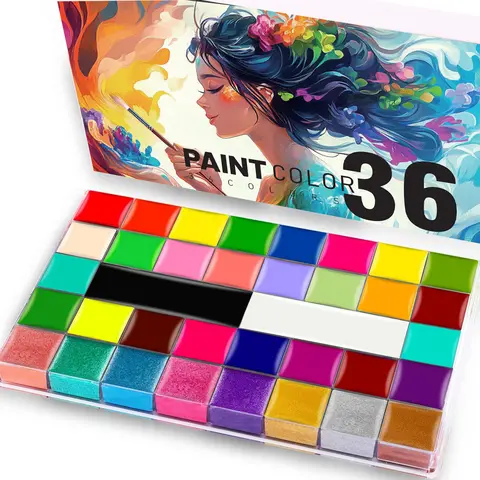 36-Color Oil Paint Set, Easy-to-Clean Mixable Colors for Face and Body Makeup and Body Art, Ideal for Stage, Halloween, Christmas and Easter Tattoo Painting