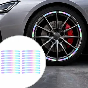 20PCS Reflective Wheel Rim Strips - Automotive Vehicle Glow-in-the-Dark Adhesive Decals, Colorful Night Riding Decoration for Motorcycles