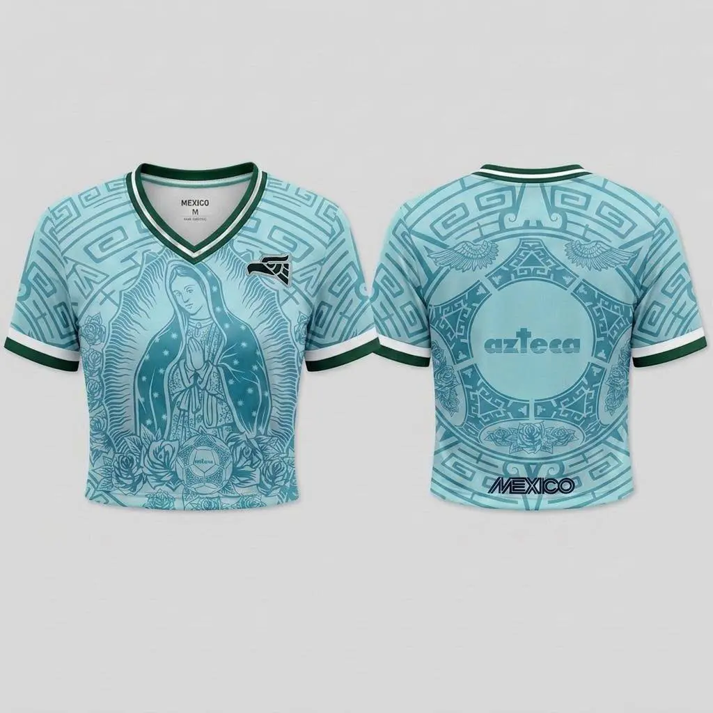 Mexico Aztec Pattern Soccer Jersey Croptop, Vibrant Mexican Heritage Football Shirt, Breathable Athletic Sportswear for Fans