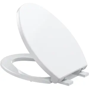 Toilet Seat,Elongated Toilet Seat with Quiet-Close, Quick-Attach Hardware with Grip-Tight Bumpers, Quick-Release Design,Slow-Close Toilet Seat, Full Flat White