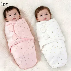 1pc Baby Gold Star Pattern Swaddle, Coral Fleece Anti-Jump Blanket, Soft Skin-Friendly, All-Season Use, Super Value Pack