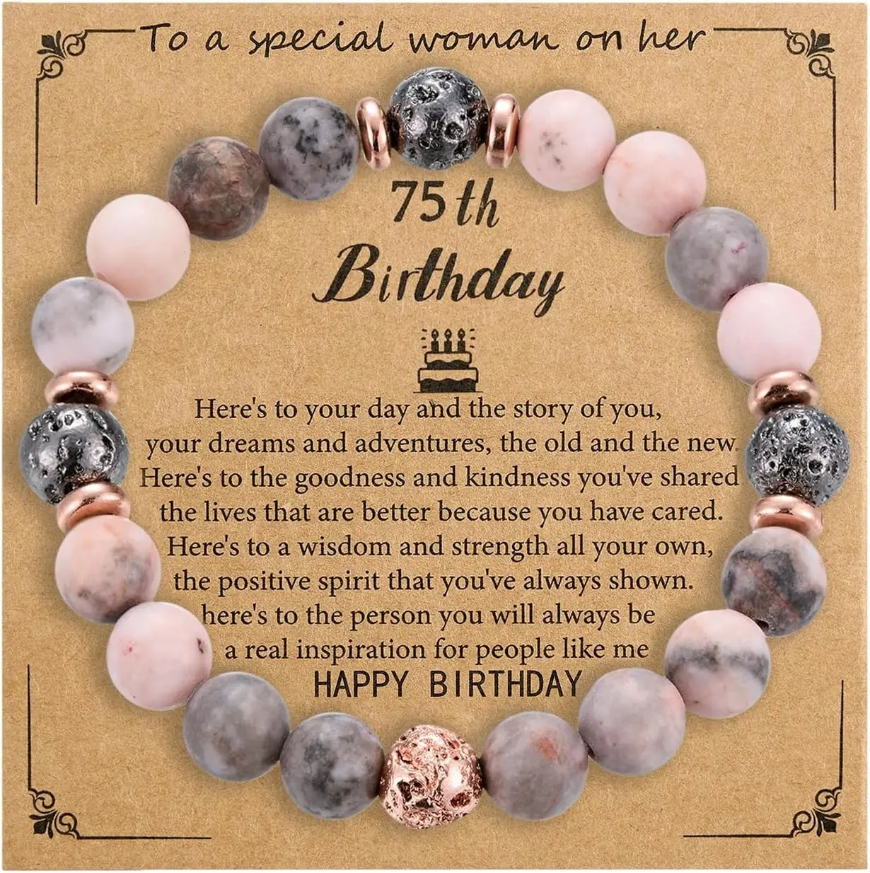 Natural Stones Birthday Bracelets for Women 30th 40th 50th 60th 65th 70th 75th 80th Birthday Gifts for Her 50 60 65 70 Year Old Happy Birthday(Gift)