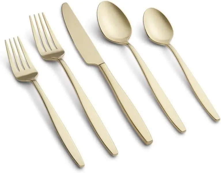 Cambridge 514020CKW12R Nylah 18-0 Stainless Steel Flatware Set, PVD Champagne Satin - 20 Piece