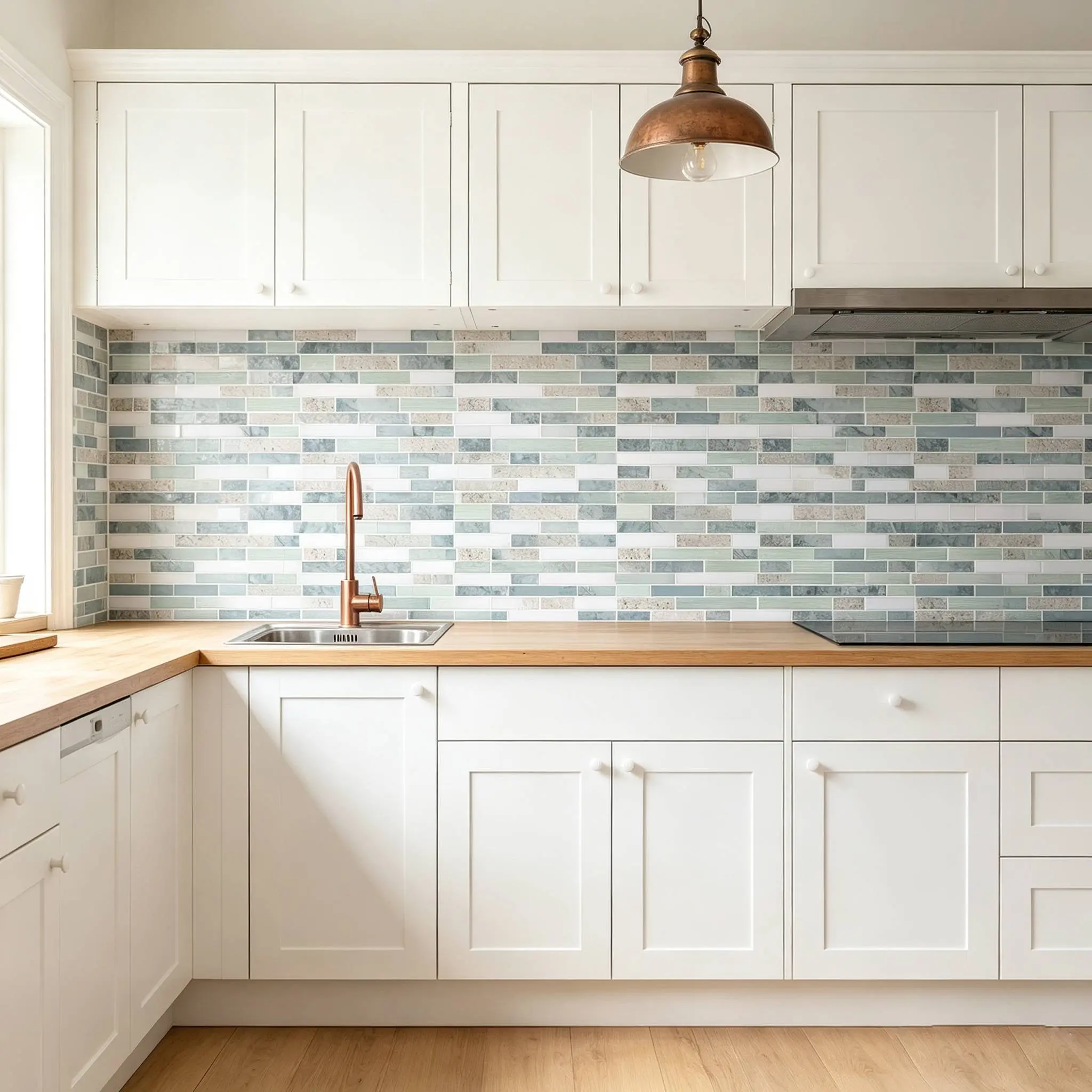 DEWOO 10Pcs 12" x 12" Removable Resin Peel-and-Stick Backsplash Tiles, Blue-Green-Grey Marble Plaid Marble Pattern Sticker, Stain-Resistant Self-Adhesive Wall Panels for Kitchen Bathroom Home Decor Items DIY Home Improvement