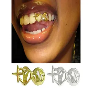 1PC/2PCS/4PCS/SET Adjustable Star Heart Teeth Grill, Unisex Party Accessory, Unique Design for Any Occasion, Stylish Dental Grills for Men & Women