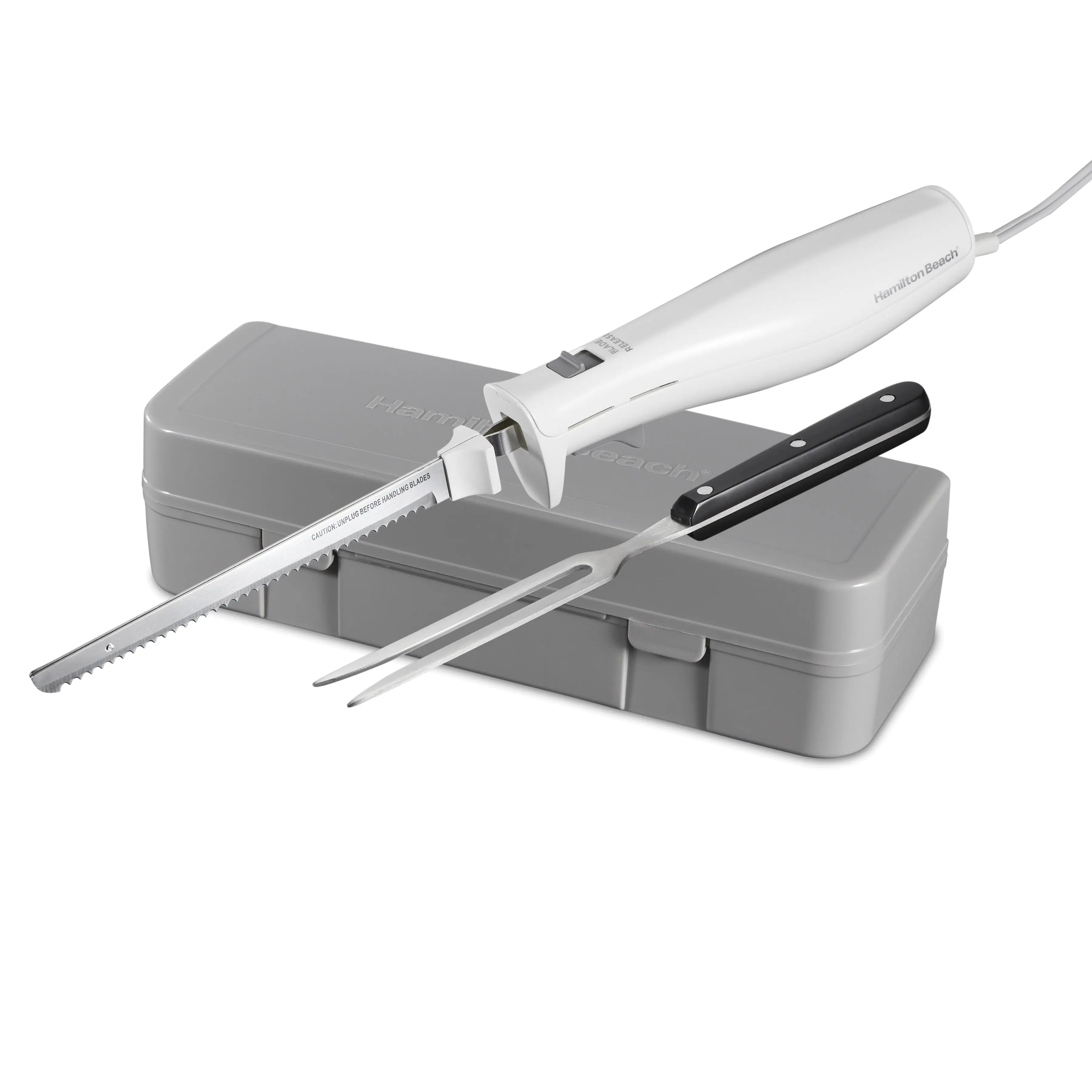 Hamilton Beach 8 In. Stainless Steel Electric Meat Knife - Sharp Blade, White, Ergonomic, Lightweight, for Kitchen Food Prep, DIY Projects, Holidays