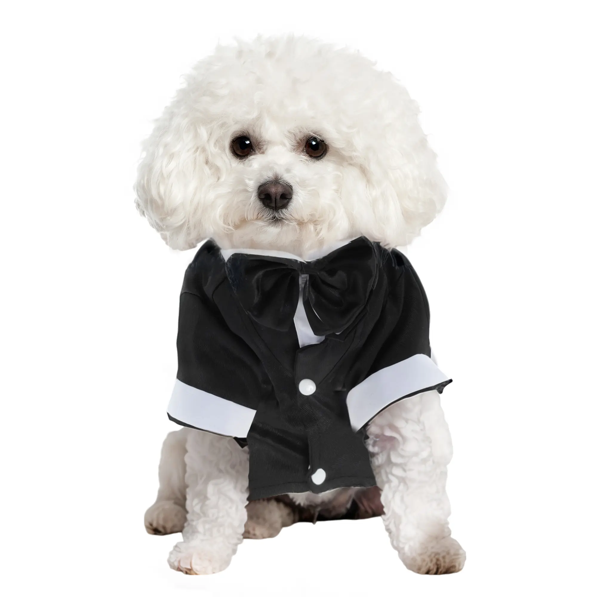 VOCOSTE Dog Tuxedo, Stylish Pet Formal Attire with Bow Tie, Dog Wedding Outfit, Dog Shirt Puppy Clothes Dress Up Cosplay for Small Medium Dogs, Black