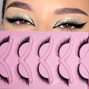 5 Pairs Cat Eye Volumized False Eyelashes Long Wispy Eye End Elongated Curling Strip Lashes Natural Look Reusable for Daily Party Cosplay Makeup Beginners Friendly Tool