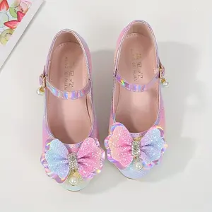 Girls' Princess Shoes Children's Flats 2026 Spring and Autumn Little Girls' High Heels Crystal Performance Leather Shoes