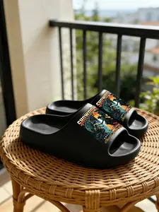 Fashionable Angel Demon Print Slippers, Retro American Style, Thick Sole Soft Bottom, Couple Home Outdoor Use, Wide Fit