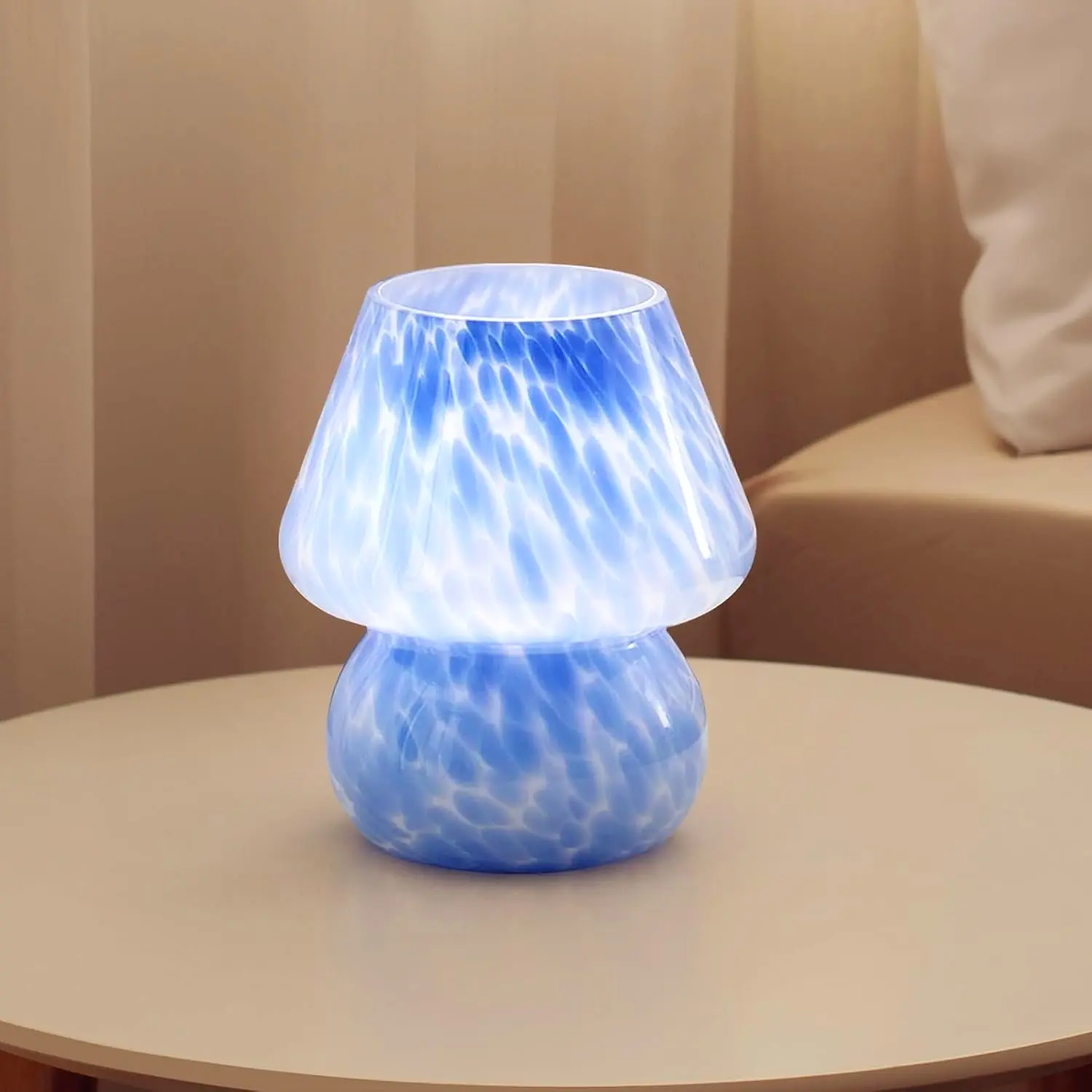Dawnwake Murano Aesthetic Design Translucent Glass Desk Lamp for Living Room, Bedroom, Office - Dimmable Small Mushroom Table Lamp Bedside Lamp