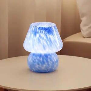 Dawnwake Murano Aesthetic Design Translucent Glass Desk Lamp for Living Room, Bedroom, Office - Dimmable Small Mushroom Table Lamp Bedside Lamp